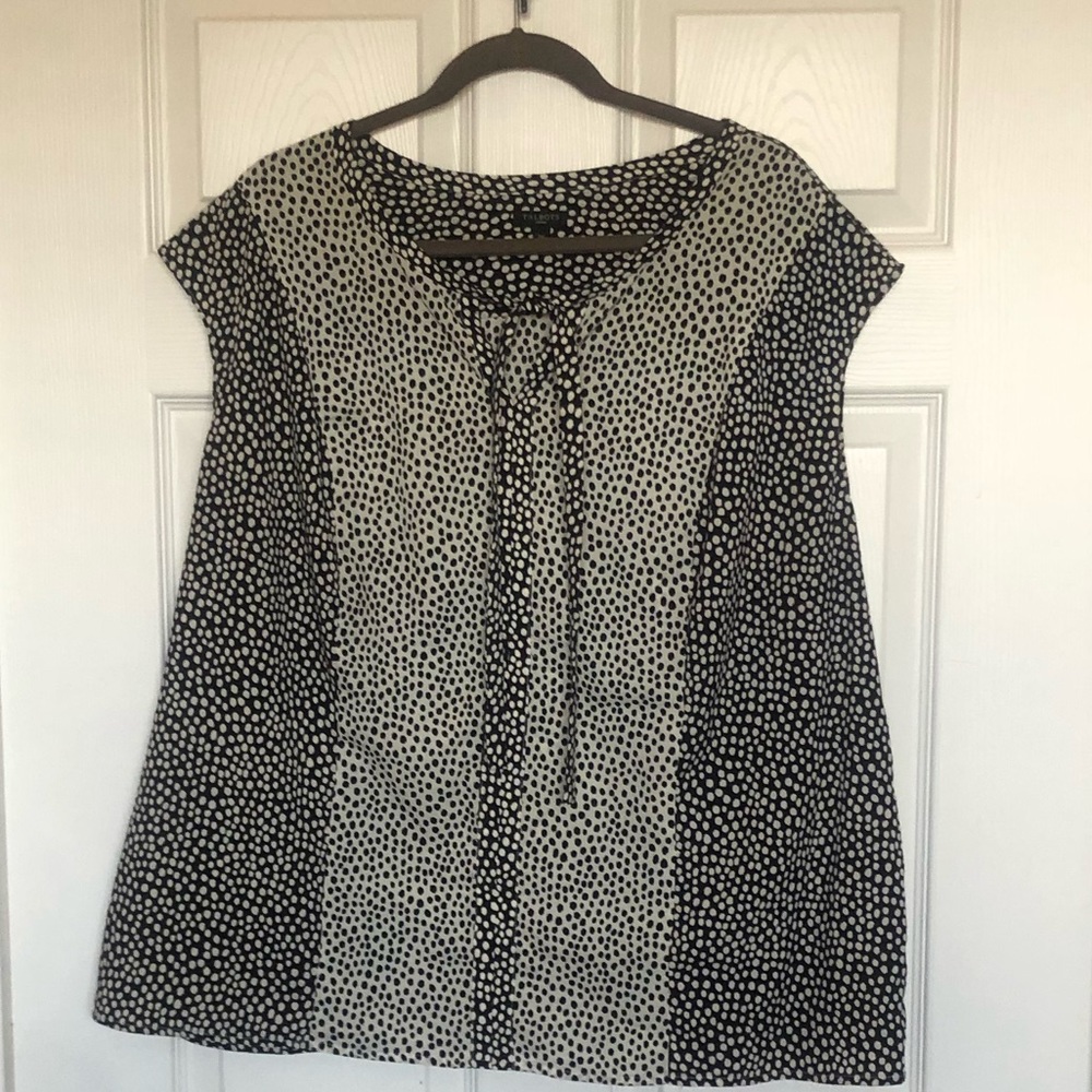 Talbots Sleeveless Black & Off White Tie Neck Blouse- Size 2x